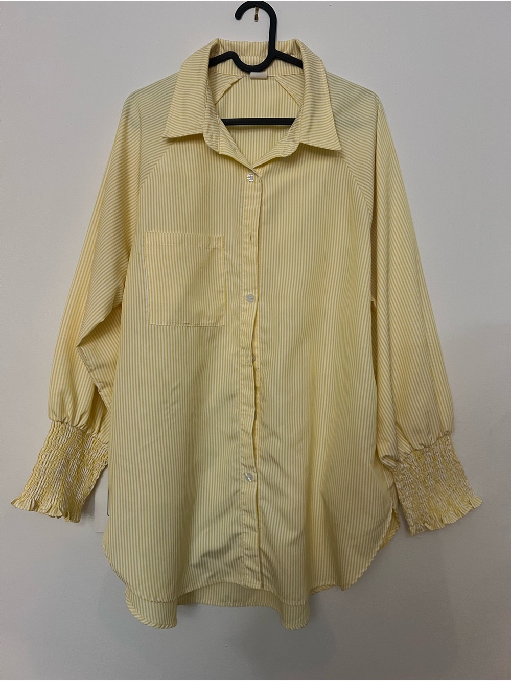 SHEIN Yellow Striped Button-Down Shirt with Smocked Cuffs